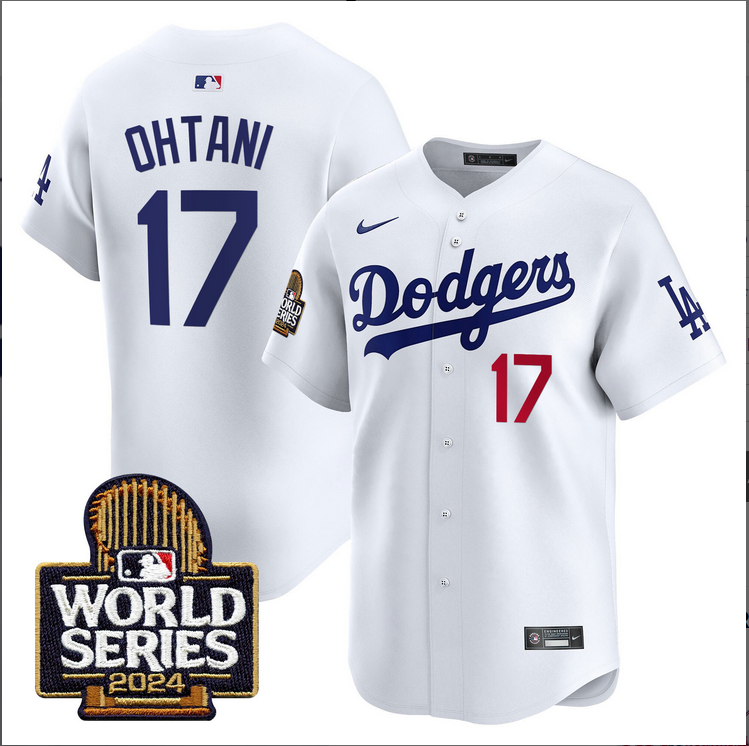 Men MLB Los Angeles Dodgers #17 Ohtani white 2024 World Series Champions Patch Limited Jersey20241105->los angeles dodgers->MLB Jersey